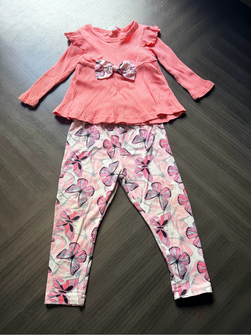 Girls Pink Butterfly Two-Piece Set